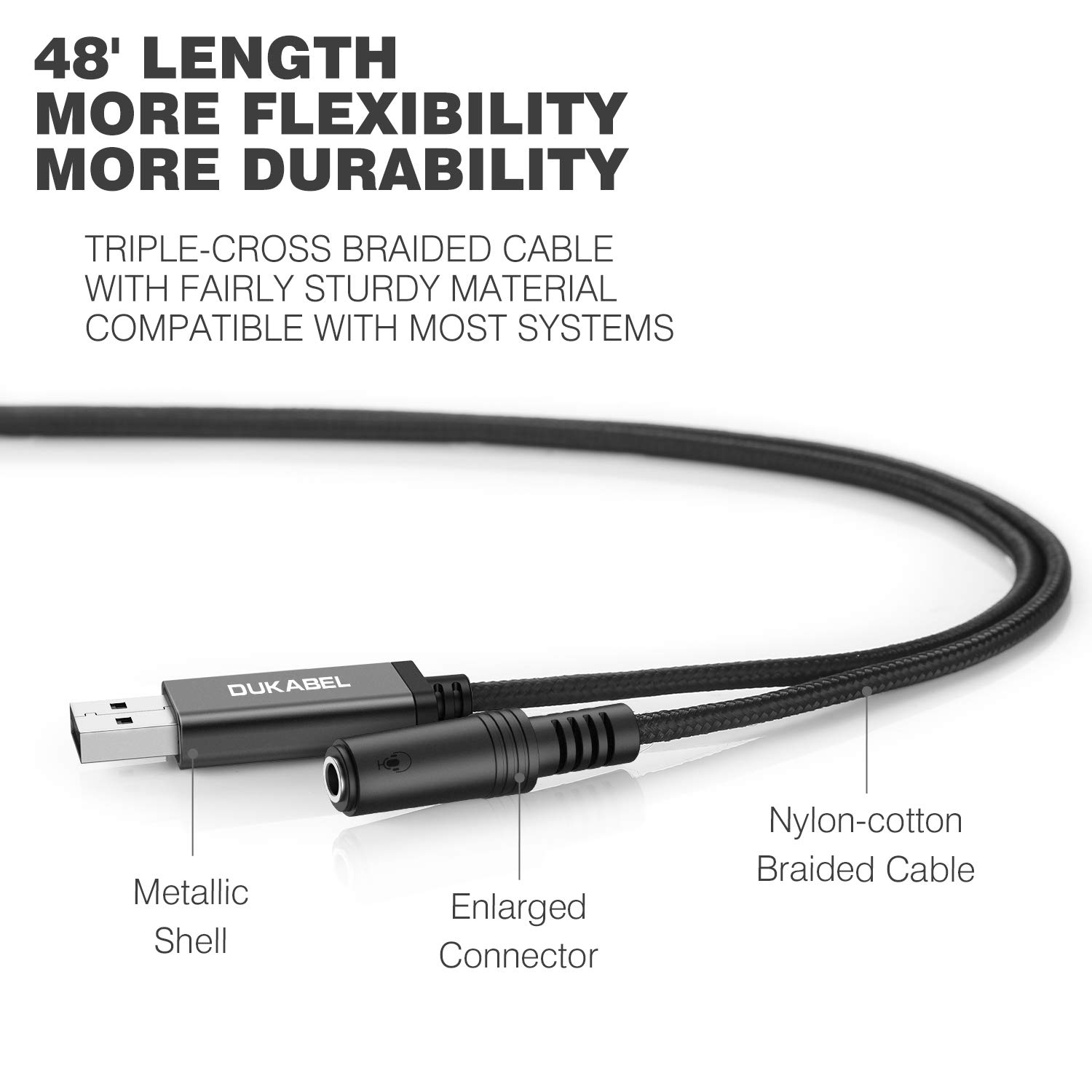 DUKABEL DUKABEL USB to 3.5mm Jack Audio Adapter Aux Cable with Mic Support for PS4 PC PS5 and More 19 Inch External Sound Card - View 9 of 9