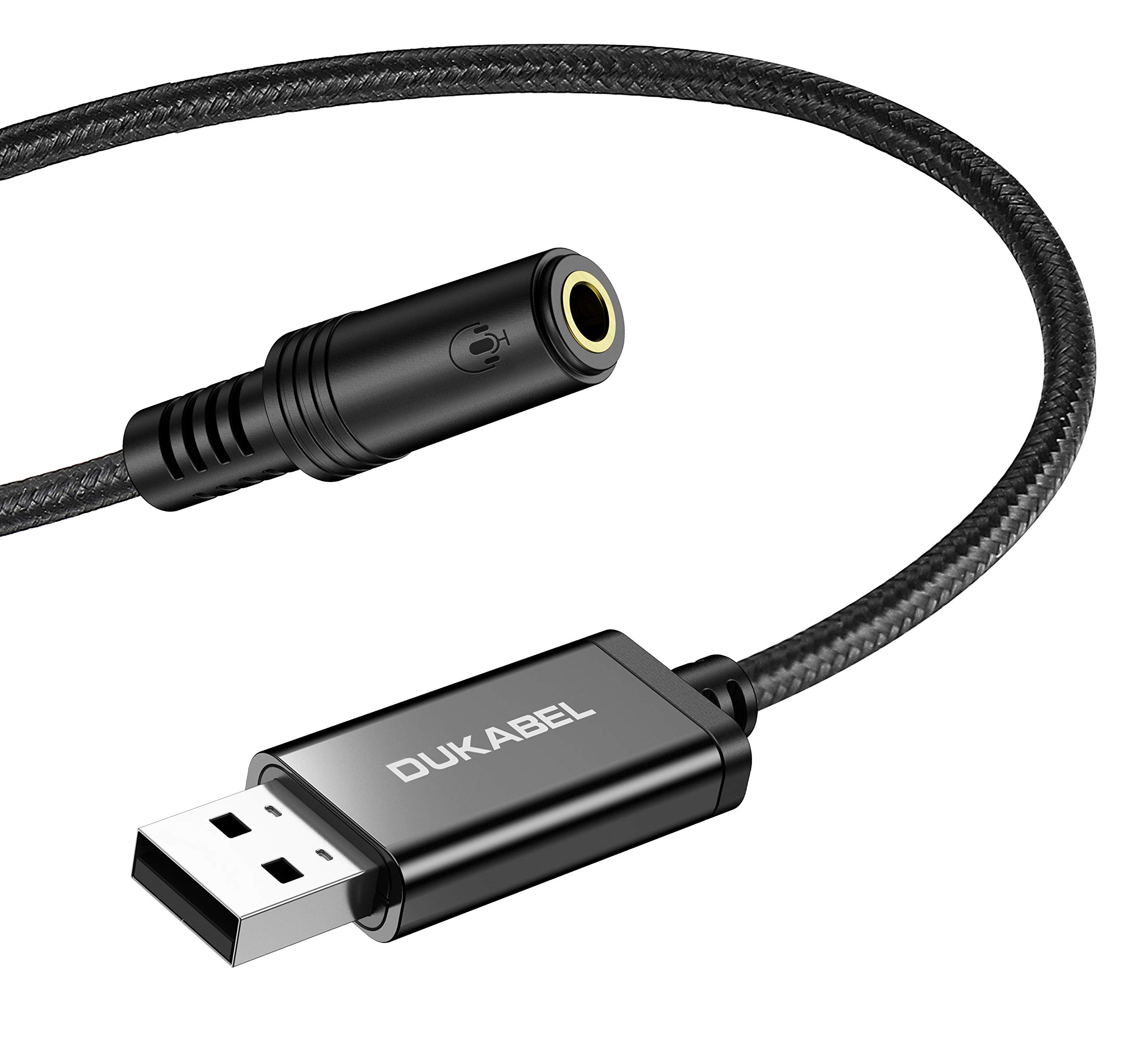 DUKABEL USB to 3.5mm Jack Audio Adapter Aux Cable with Mic Support for PS4 PC PS5 and More 19 Inch External Sound Card