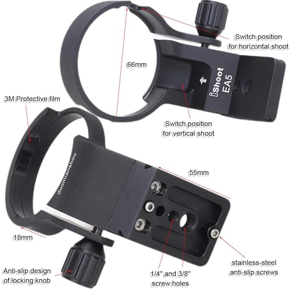 iShoot iShoot 66mm Lens Collar Tripod Mount for Sony LA-EA5 - Arca-Swiss Quick Release & Dovetail Support - View 4 of 10