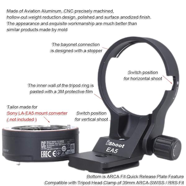 iShoot iShoot 66mm Lens Collar Tripod Mount for Sony LA-EA5 - Arca-Swiss Quick Release & Dovetail Support - View 5 of 10