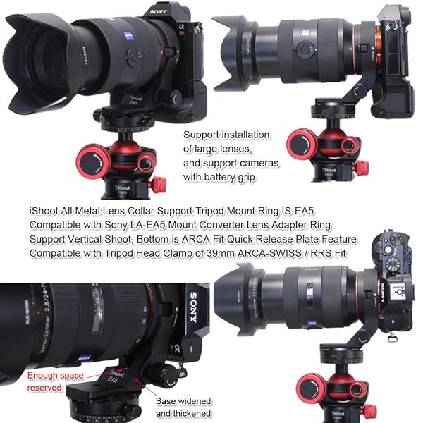 iShoot iShoot 66mm Lens Collar Tripod Mount for Sony LA-EA5 - Arca-Swiss Quick Release & Dovetail Support - View 9 of 10