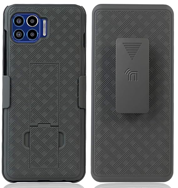 Nakedcellphone Black Tread Kickstand Case with Clip for Moto One 5G - Rotating Belt Holster Combo - View 4 of 11