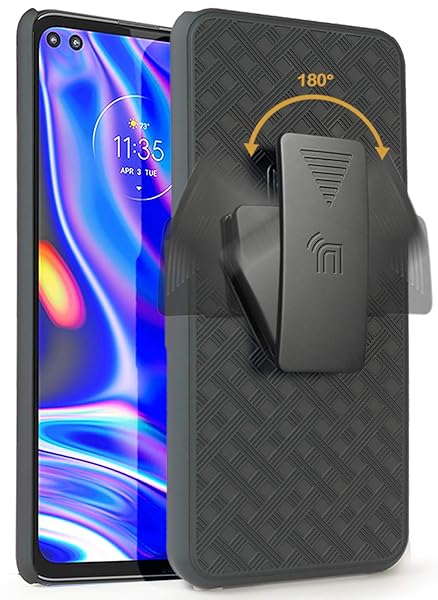 Nakedcellphone Black Tread Kickstand Case with Clip for Moto One 5G - Rotating Belt Holster Combo - View 5 of 11