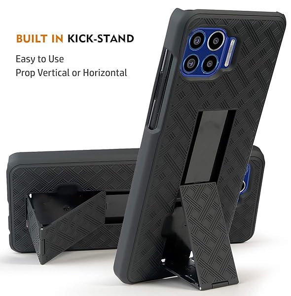 Nakedcellphone Black Tread Kickstand Case with Clip for Moto One 5G - Rotating Belt Holster Combo - View 6 of 11
