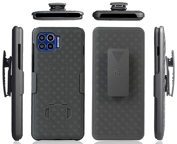 Nakedcellphone Black Tread Kickstand Case with Clip for Moto One 5G - Rotating Belt Holster Combo - View 10 of 11