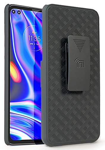 Nakedcellphone Black Tread Kickstand Case with Clip for Moto One 5G - Rotating Belt Holster Combo - View 11 of 11