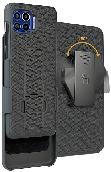 Nakedcellphone Black Tread Kickstand Case with Clip for Moto One 5G - Rotating Belt Holster Combo - View 3 of 11