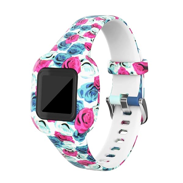 FitTurn Colorful Silicone Bands for Garmin Vivofit jr 3 Kids Fitness Tracker Adjustable Replacement Wristbands for Boys and Girls Rose Floral Design