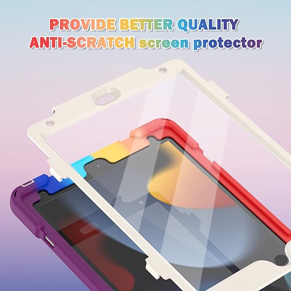 BRAECN BRAECN Heavy Duty Rugged iPad Case for 9th 8th 7th Generation with Screen Protector Pencil Holder Kickstand and Shoulder Strap Colorful Red - View 3 of 7