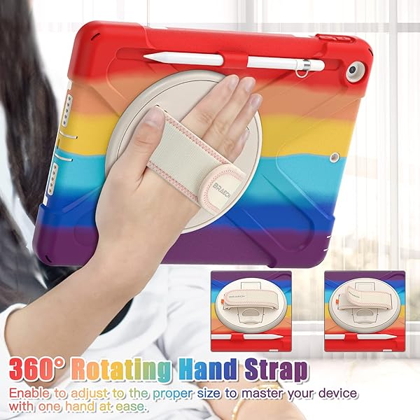 BRAECN BRAECN Heavy Duty Rugged iPad Case for 9th 8th 7th Generation with Screen Protector Pencil Holder Kickstand and Shoulder Strap Colorful Red - View 4 of 7