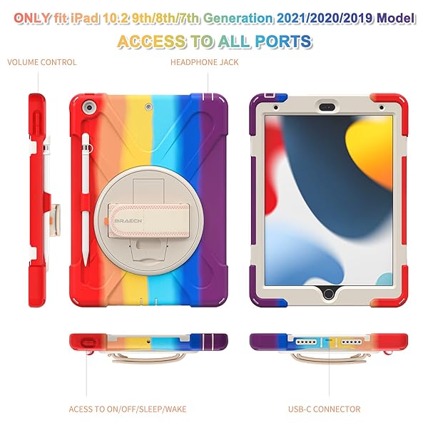 BRAECN BRAECN Heavy Duty Rugged iPad Case for 9th 8th 7th Generation with Screen Protector Pencil Holder Kickstand and Shoulder Strap Colorful Red - View 7 of 7