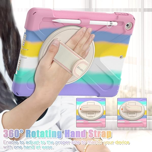 BRAECN BRAECN iPad Case 9th 8th Generation 10.2 Inch Heavy Duty Kids Case with Pencil Holder Screen Protector and Hand Strap Colorful Pink - View 4 of 8