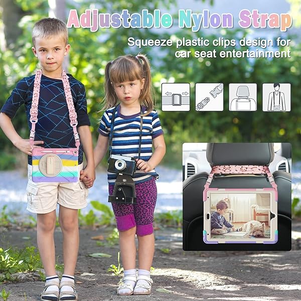 BRAECN BRAECN iPad Case 9th 8th Generation 10.2 Inch Heavy Duty Kids Case with Pencil Holder Screen Protector and Hand Strap Colorful Pink - View 6 of 8