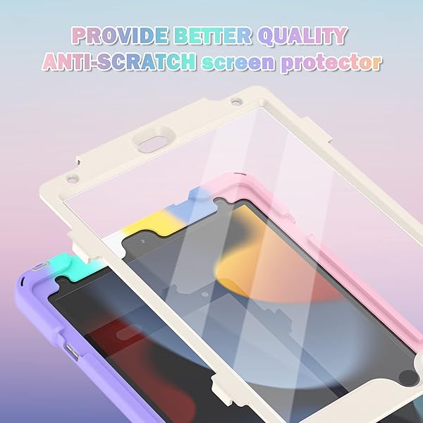 BRAECN BRAECN iPad Case 9th 8th Generation 10.2 Inch Heavy Duty Kids Case with Pencil Holder Screen Protector and Hand Strap Colorful Pink - View 7 of 8