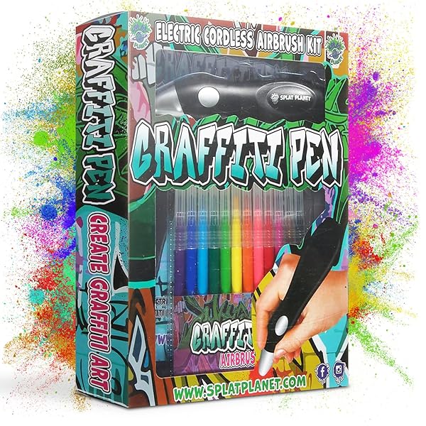 Splat Planet Electric Airbrush Pen Cordless Rechargeable Sprayer 12 Color Set Washable Watercolour Paints for Art and Crafts Painting and Drawing - View 6 of 9