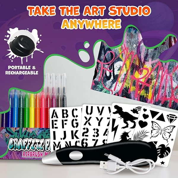 Splat Planet Electric Airbrush Pen Cordless Rechargeable Sprayer 12 Color Set Washable Watercolour Paints for Art and Crafts Painting and Drawing - View 8 of 9