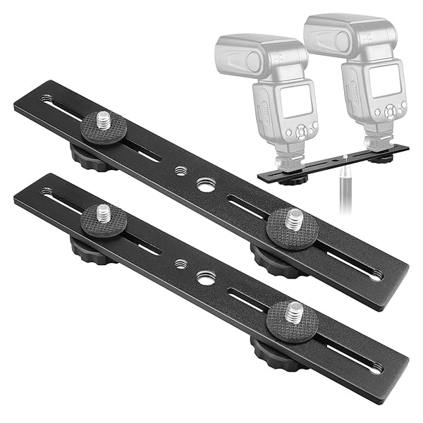 ChromLives Chromlives Dual Flash Bracket 2 Pack 1/4 Inch Dual Tripod Mount Extension Bar for DSLR Camera LED Light and Flash Light - View 2 of 9