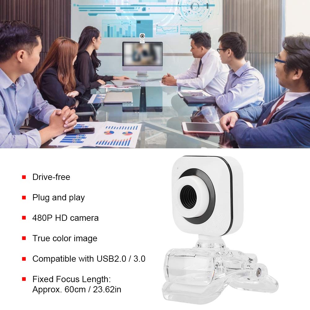 eboxer-1 Eboxer 1 HD USB Webcam with Microphone Adjustable Clip 480P Plug and Play White for PC and Computer - View 3 of 9
