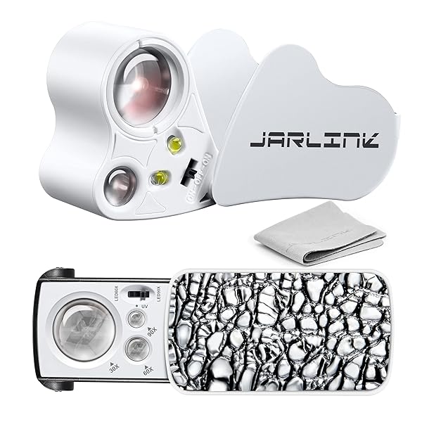 JARLINK JARLINK 2 Pack Jewelers Loupe: 30X, 60X, 90X Magnifier with LED & UV Light for Gems, Jewelry, Coins & Stamps