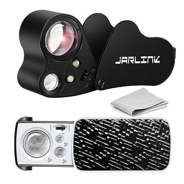 JARLINK JARLINK 2 Pack Jewelers Loupe: 30X 60X Magnifier with LED & UV Light for Gems, Jewelry, Coins & Stamps