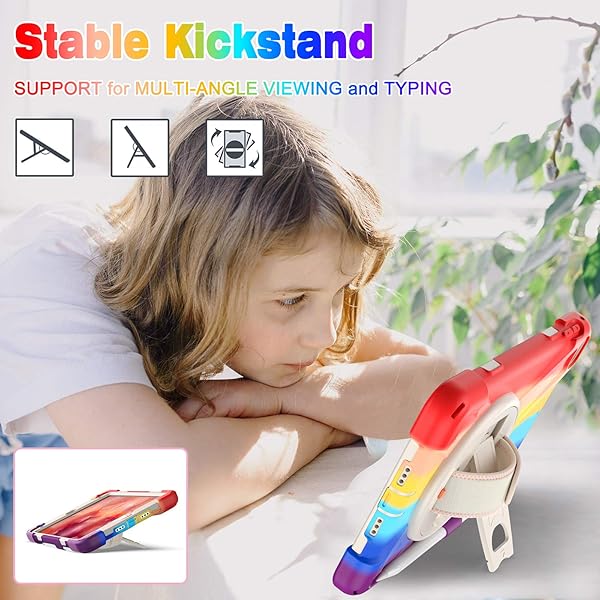 BRAECN BRAECN iPad Mini 5 Case Shockproof Rugged Kids Case with Pencil Holder Hand Strap Shoulder Strap Kickstand for Apple iPad Mini 5 4 Rainbow - View 4 of 7
