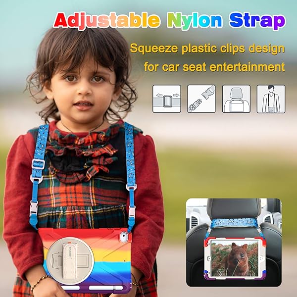BRAECN BRAECN iPad Mini 5 Case Shockproof Rugged Kids Case with Pencil Holder Hand Strap Shoulder Strap Kickstand for Apple iPad Mini 5 4 Rainbow - View 5 of 7