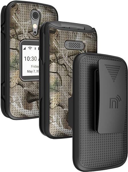Outdoor Camouflage Case with Clip for Jitterbug Flip2 Tree Leaf Camo Cover and Belt Holster for Lively Flip Phone 4053SJ7