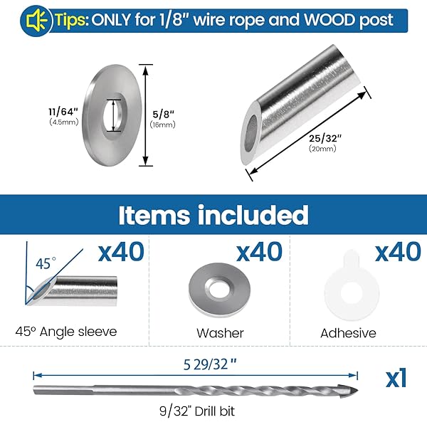 Muzata Muzata 40 Pack 45 Degree Angle Adjustable Protector Sleeve for Wood Post 90 Degree Corner Post T316 Stainless Steel Wire Rope Railing Kit - View 3 of 8