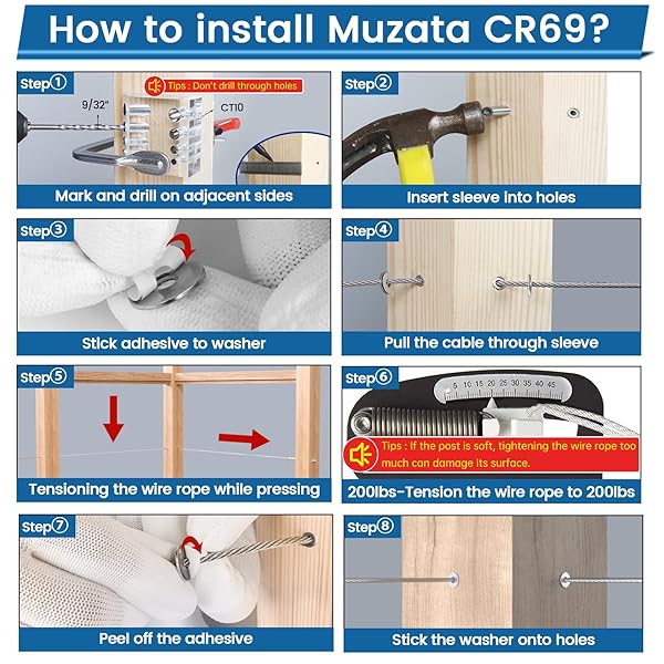 Muzata Muzata 40 Pack 45 Degree Angle Adjustable Protector Sleeve for Wood Post 90 Degree Corner Post T316 Stainless Steel Wire Rope Railing Kit - View 6 of 8