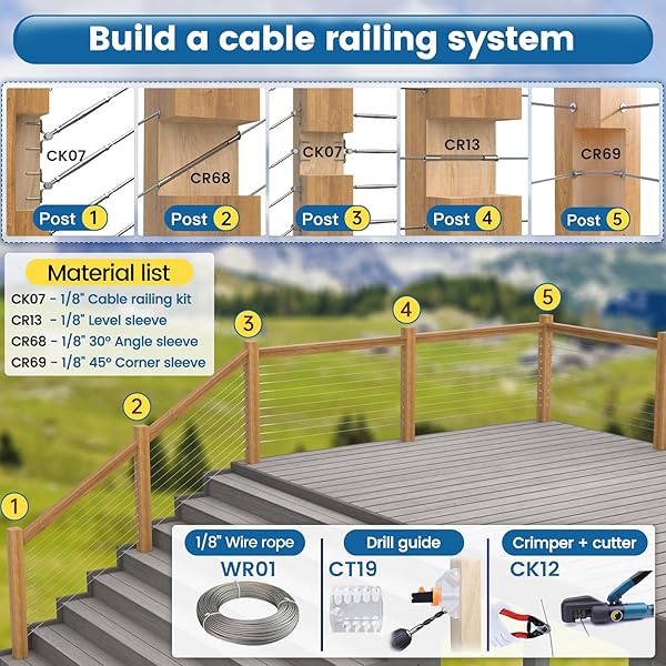 Muzata Muzata 40 Pack 45 Degree Angle Adjustable Protector Sleeve for Wood Post 90 Degree Corner Post T316 Stainless Steel Wire Rope Railing Kit - View 7 of 8