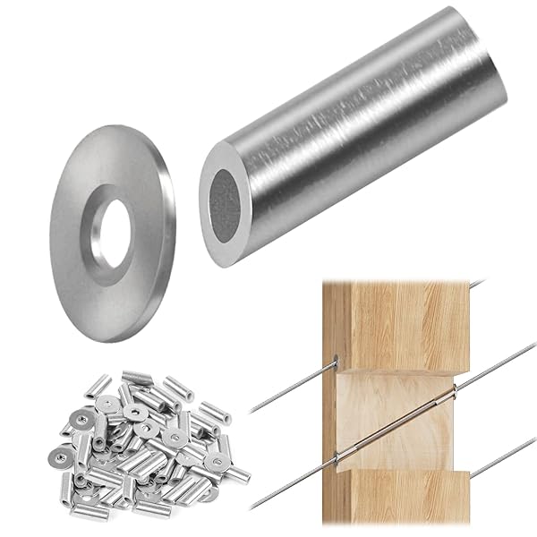 Muzata Muzata 40 Pack Adjustable Protector Sleeve for Wood Post Stair Railing 1/8 Inch Wire Rope Cable T316 Stainless Steel