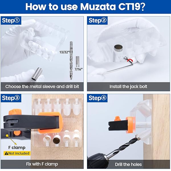 Muzata Muzata Multi Angle Cable Railing Drill Guide Jig Portable Template for Wood Post 4 Sizes 25 to 90 Degree Cable Railing Hardware Tool CT19 - View 6 of 7