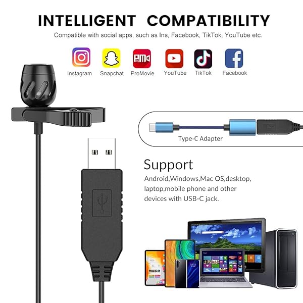 kmag KMAG USB Lavalier Microphone Clip On Mic for YouTube Podcasting Gaming Interview Omnidirectional Condenser Mic for PC Laptop Mac Smartphone - View 4 of 8