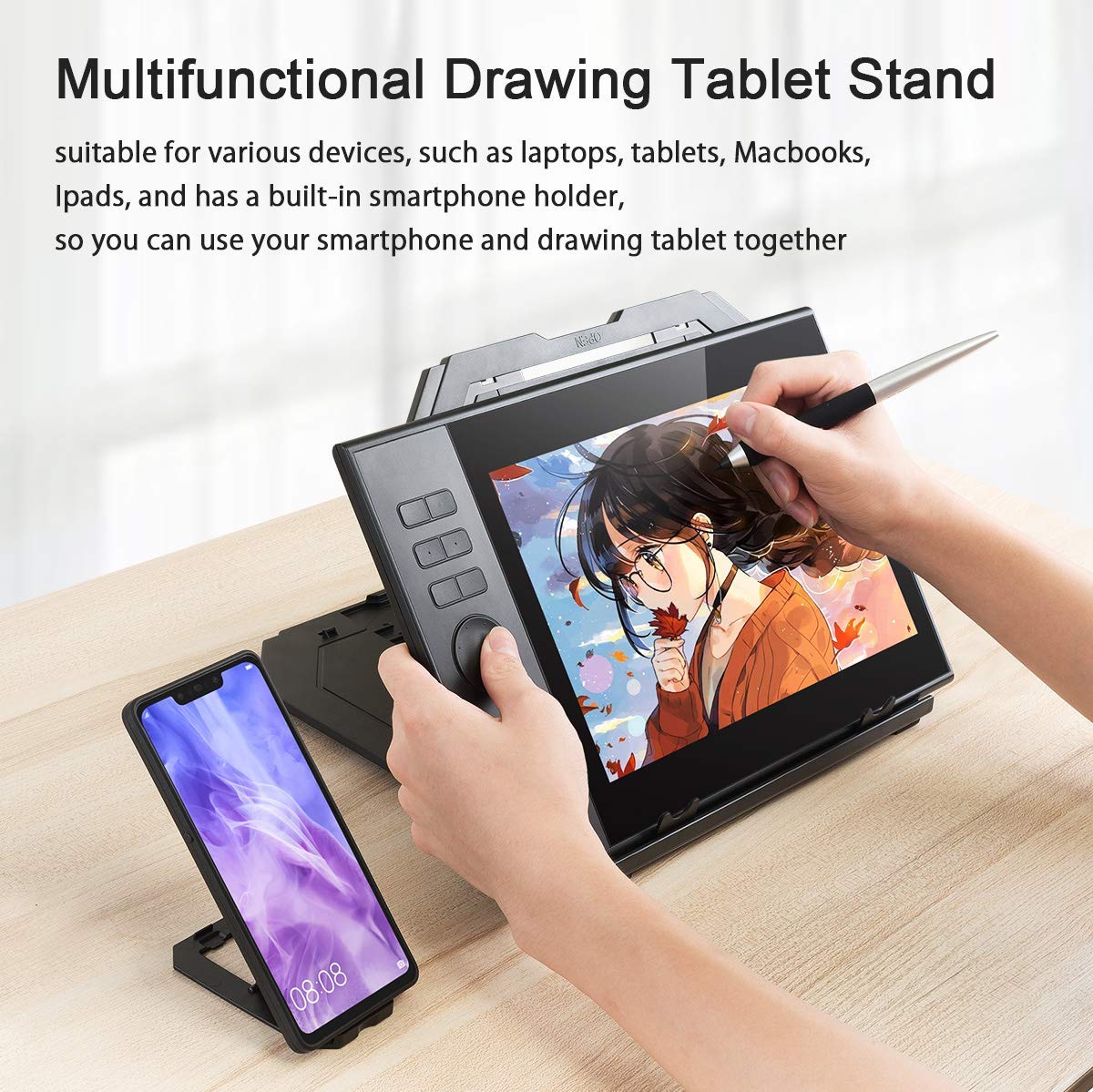 Adjustable Drawing Tablet and Laptop Stand with Phone Holder for 12-17 inch Devices 9 Levels of Angle Flexibility Foldable Design - View 8 of 9