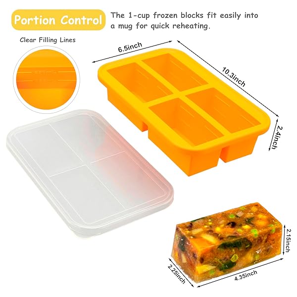 Bangp Bangp Silicone Freezer Trays with Lid 2 Pack Easy Release for Soup Ice Cubes and Leftovers Makes 8 Perfect 1 Cup Portions - View 6 of 7
