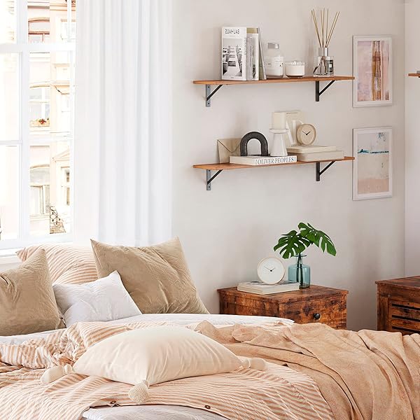 DINZI LVJ DINZI LVJ Floating Wall Shelves 23.6 x 7.9 Inch Easy to Install Sturdy Metal Brackets for Living Room Bathroom Kitchen Rustic Brown - View 7 of 10