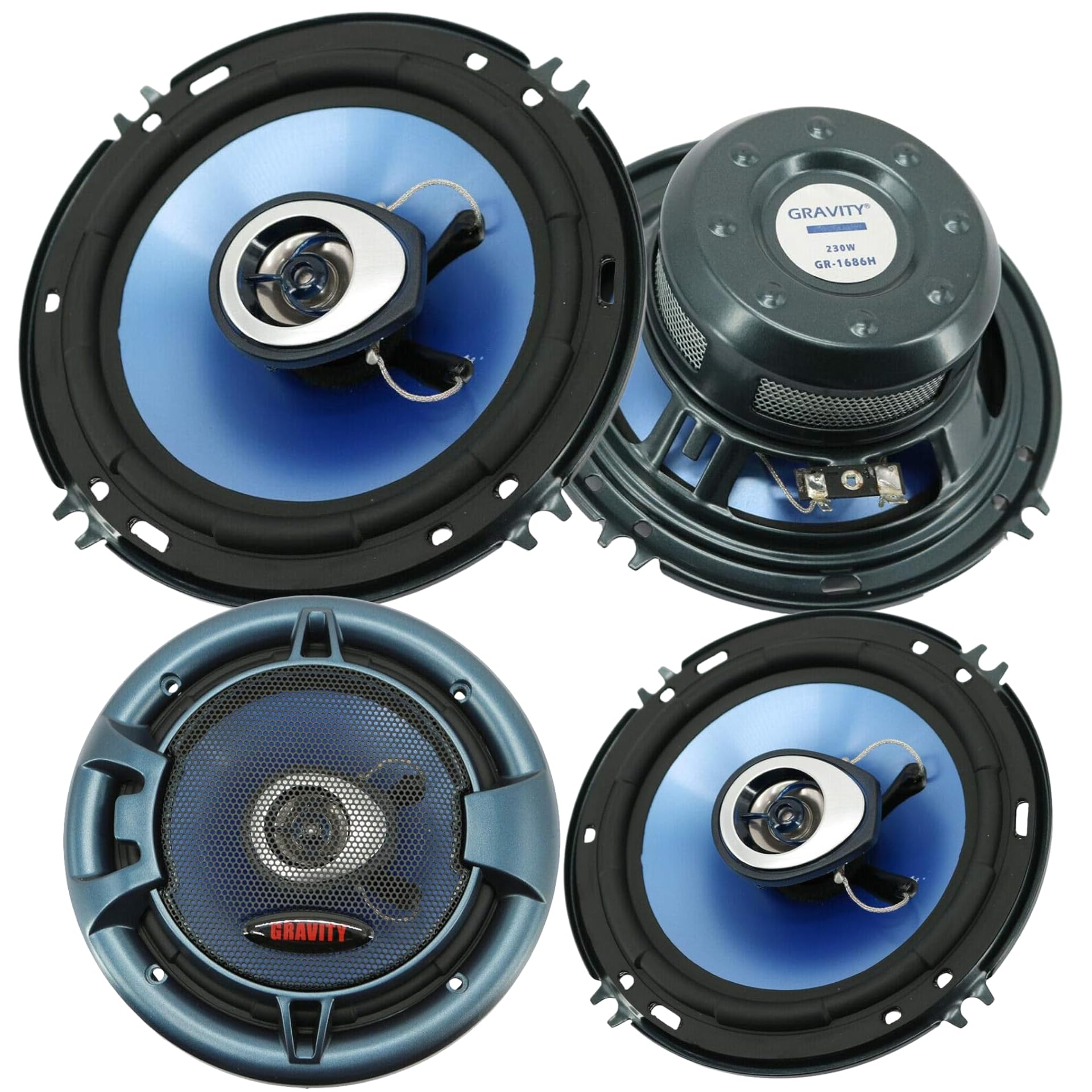 4X Gravity SGR654 6.5 Inch 400 Watts 4 Way Car Audio Full Range Speakers Anti Resonant Steel Basket 4 ohms Sensitivity 92 dB