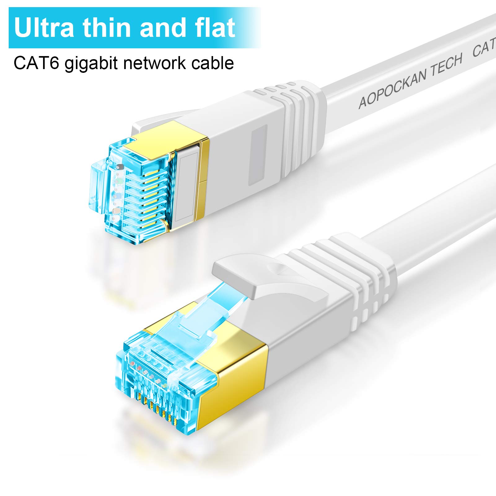 AOPOCKAN TECH Cat 6 Ethernet Cable 100 ft Flat High Speed Network Cable with Clips Snagless RJ45 Connectors for Modem Router PS4 Faster Than Cat5 - View 4 of 6