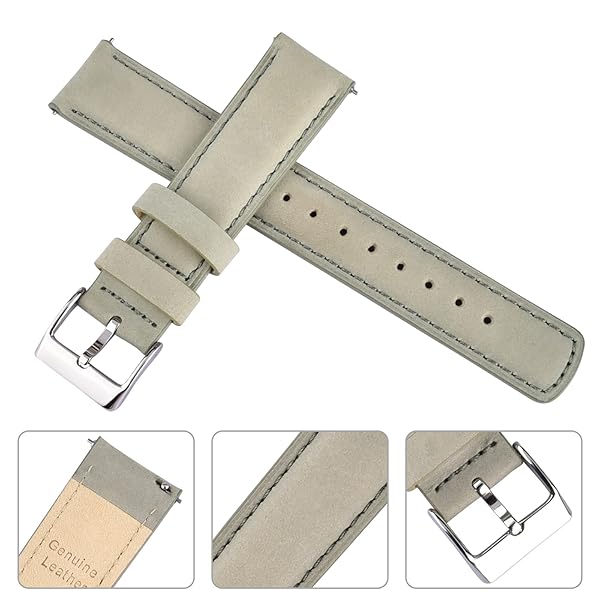Ritche Ritche Quick Release Leather Watch Band Classic Gray Silver 18mm 19mm 20mm 21mm 22mm 23mm 24mm Durable Strap for Men and Women - View 4 of 7