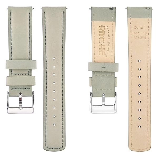 Ritche Ritche Quick Release Leather Watch Band Classic Gray Silver 18mm 19mm 20mm 21mm 22mm 23mm 24mm Durable Strap for Men and Women - View 5 of 7