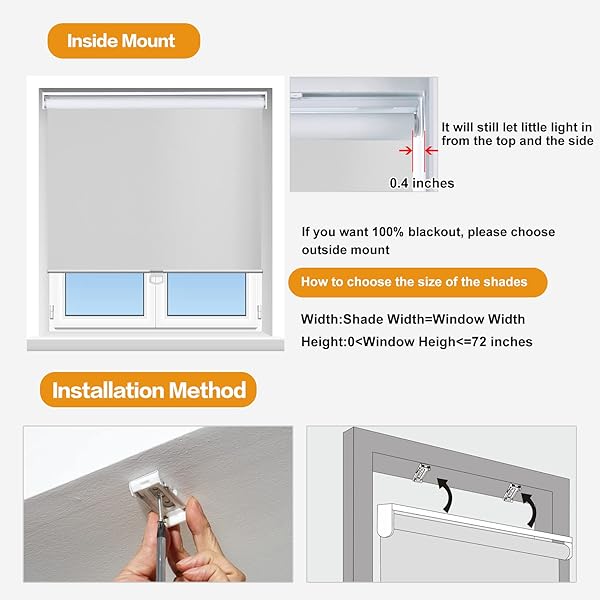 Persilux Persilux Cordless Roller Window Shades 26x72 Light Grey 100% Blackout UV Protection Energy Saving Blinds for Home and Office Easy Install - View 6 of 9