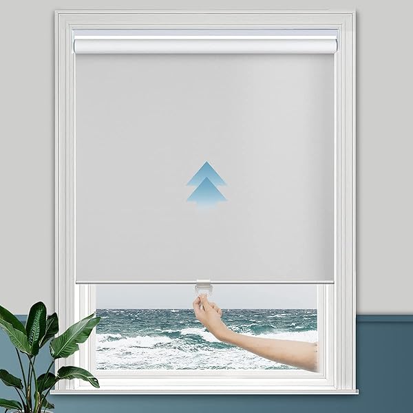 Persilux Cordless Roller Window Shades 26x72 Light Grey 100% Blackout UV Protection Energy Saving Blinds for Home and Office Easy Install