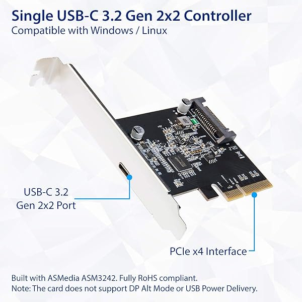 IO CREST IO CREST USB C 3.2 Gen 2x2 Type C 20 Gbps PCIe Gen 3 x4 Expansion Card SATA Powered ASMedia ASM3242 for High Speed Data Transfer - View 2 of 5