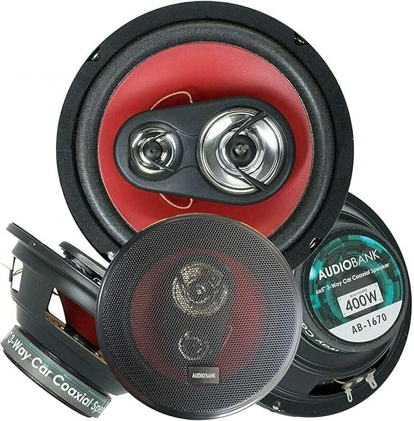 Audiobank 2X 6.5 Inch 400 Watts 4 Way Red Car Audio Stereo Coaxial Speakers with Rubber Coated Cloth Surround and -90dB Sensitivity