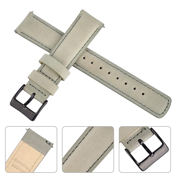 Ritche Ritche Quick Release Leather Watch Band 18mm 19mm 20mm 21mm 22mm 23mm 24mm Classic Gray and Black Strap - View 4 of 7