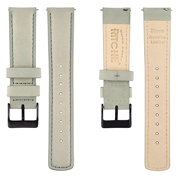 Ritche Ritche Quick Release Leather Watch Band 20mm Gray Black Classic Strap for Stylish Timepieces - View 5 of 7