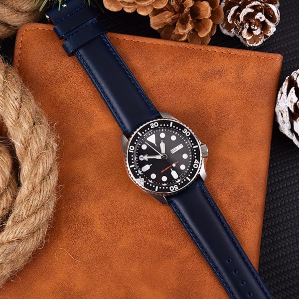 Ritche Ritche Quick Release Leather Watch Band 20mm for Samsung Galaxy Watch 6 Classic Dark Blue Silver Strap - View 2 of 7