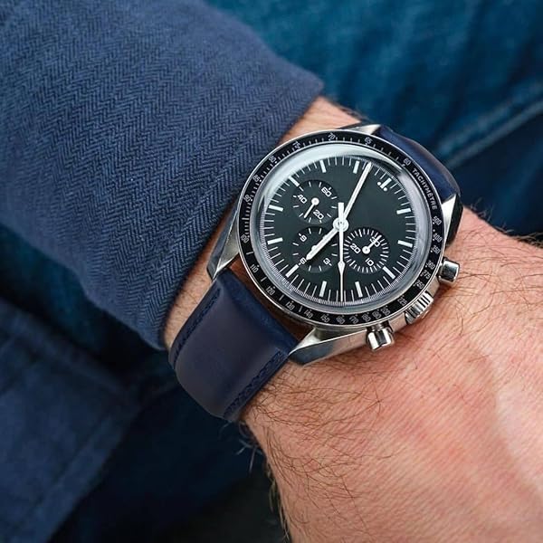 Ritche Ritche Quick Release Leather Watch Band 20mm for Samsung Galaxy Watch 6 Classic Dark Blue Silver Strap - View 3 of 7