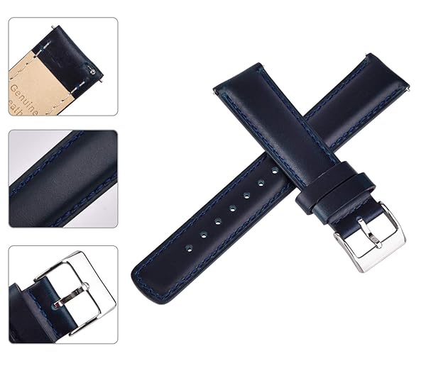 Ritche Ritche Quick Release Leather Watch Band 20mm for Samsung Galaxy Watch 6 Classic Dark Blue Silver Strap - View 4 of 7