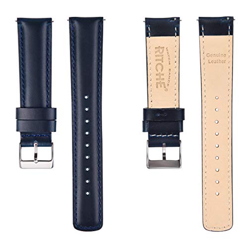 Ritche Ritche Quick Release Leather Watch Band 20mm for Samsung Galaxy Watch 6 Classic Dark Blue Silver Strap - View 5 of 7